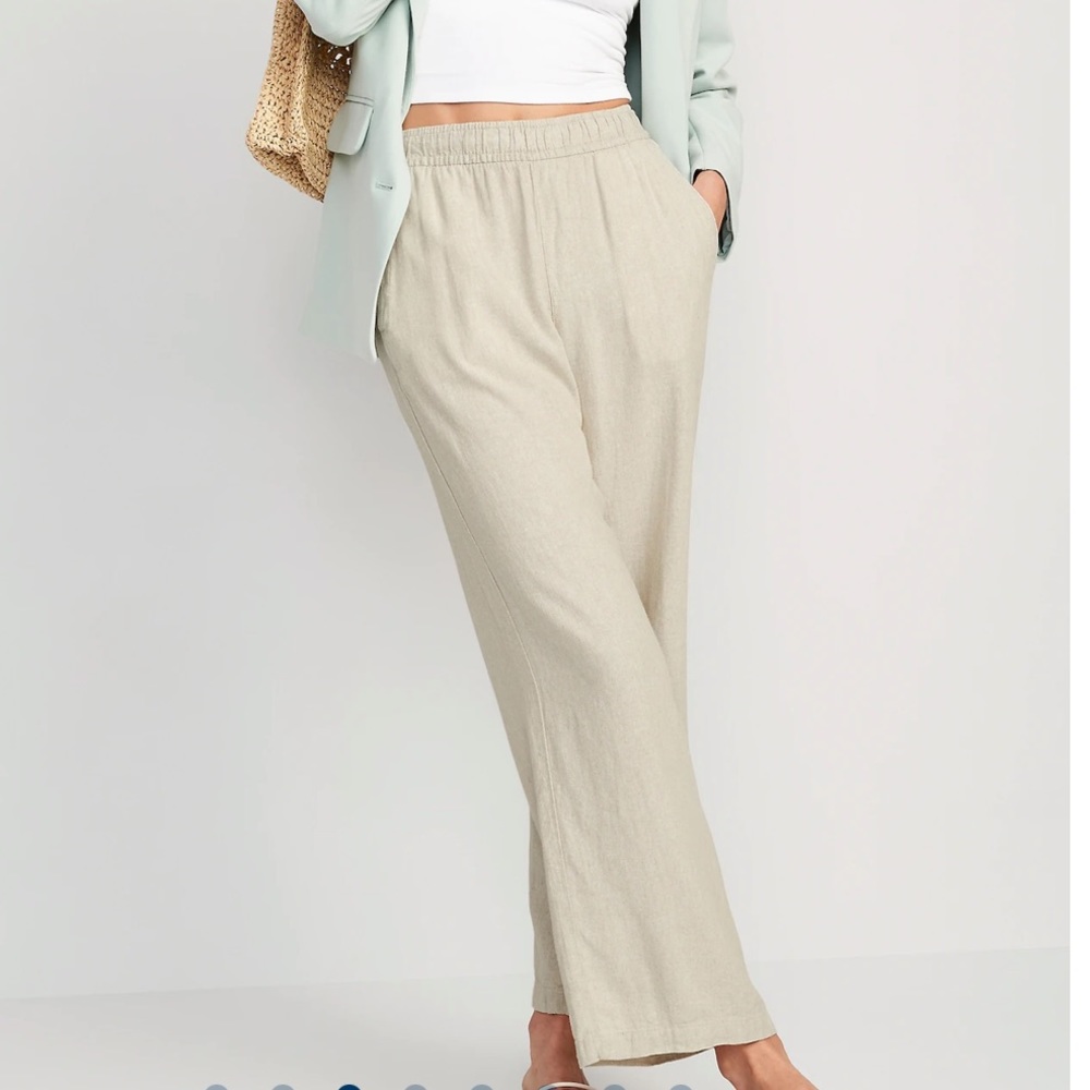 High-Waisted Linen-Blend Wide-Leg